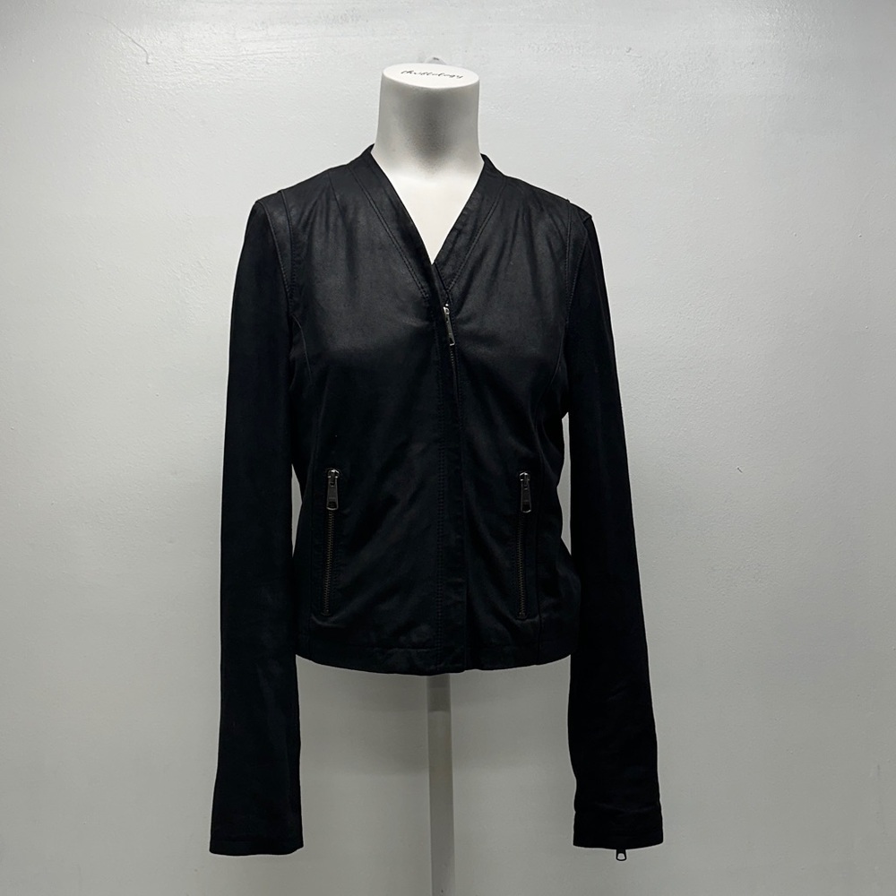 Joie Soft Leather Jacket Moto Coat Full Zip Zippered Pockets Silver Black XS